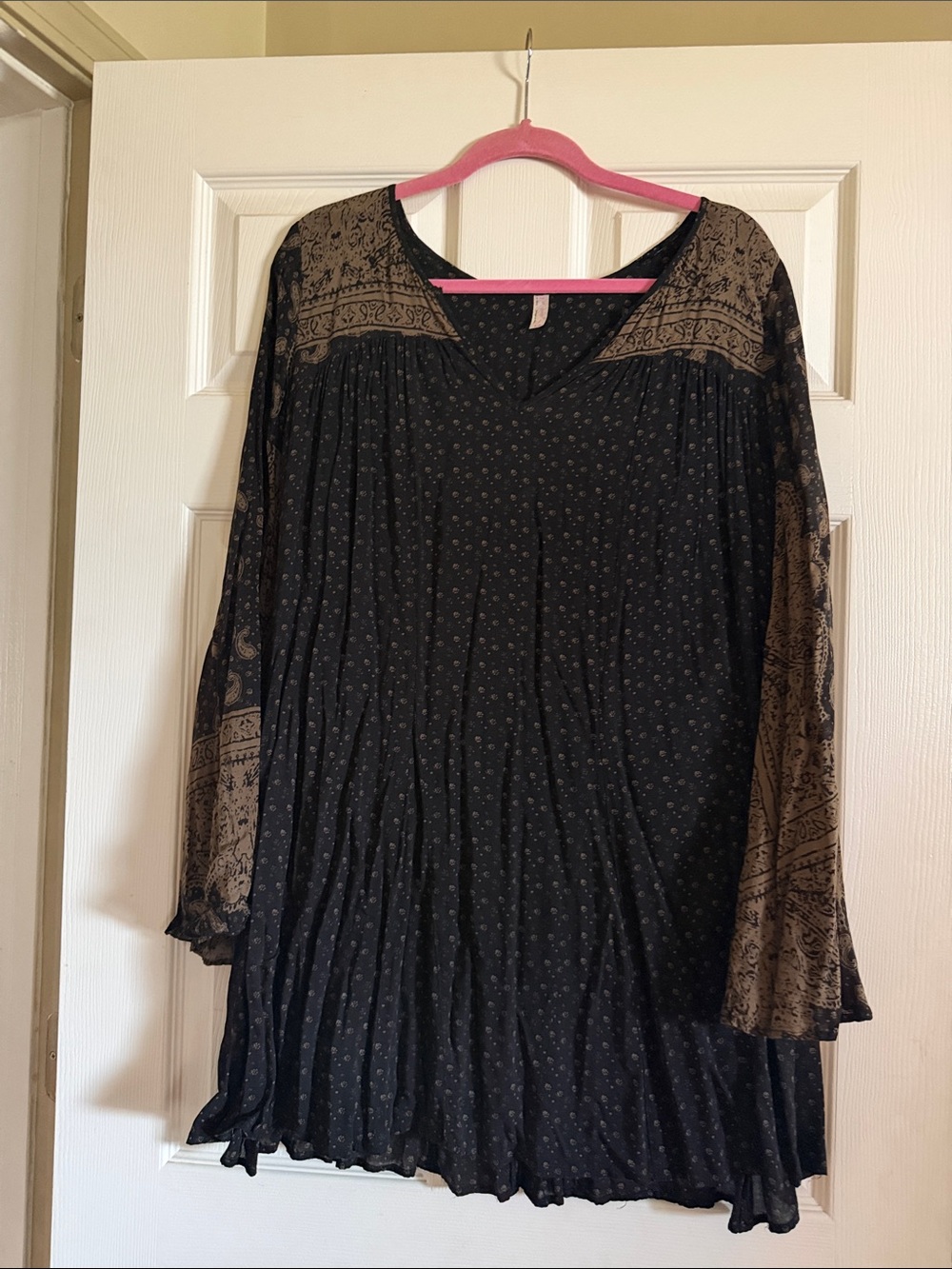 Free People Black Tunic Dress with Tan Paisley Panels